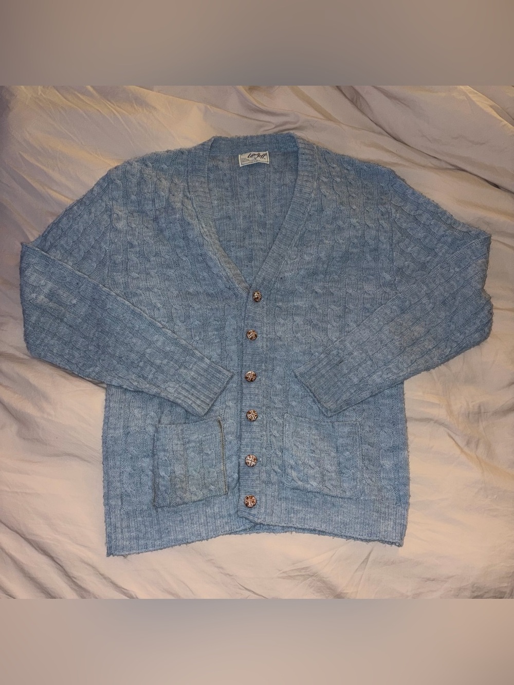 Vintage Lord Jeff Blue Acrylic Cardigan Sweater size L